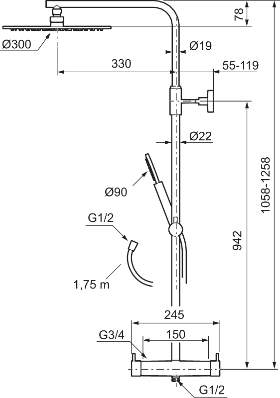 Mora INXX II kromi-suihkupaketti kattosuihkulla 271905