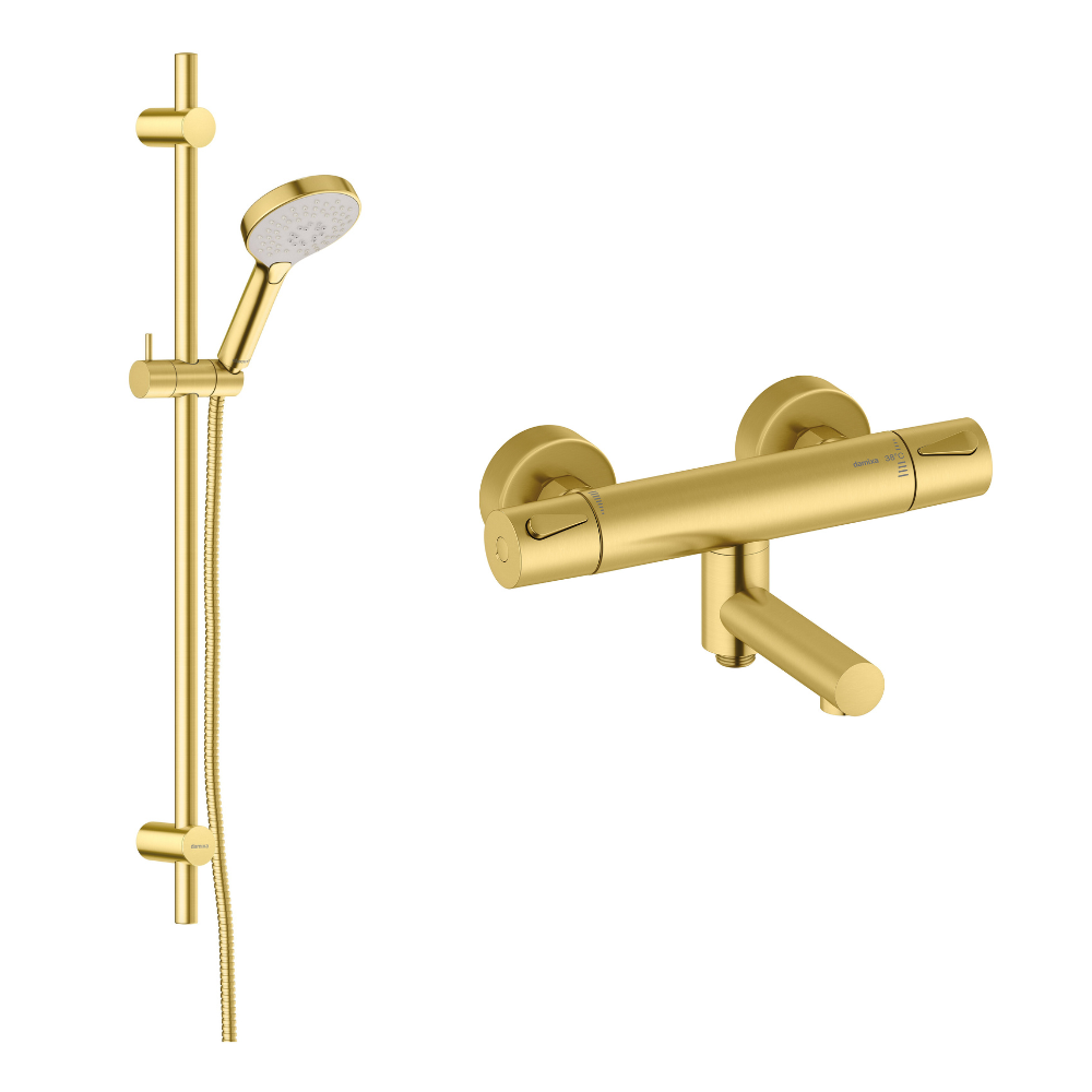 Damixa Silhouet Flex-suihkusetti+suihkutermostaatti, harjattu messinki