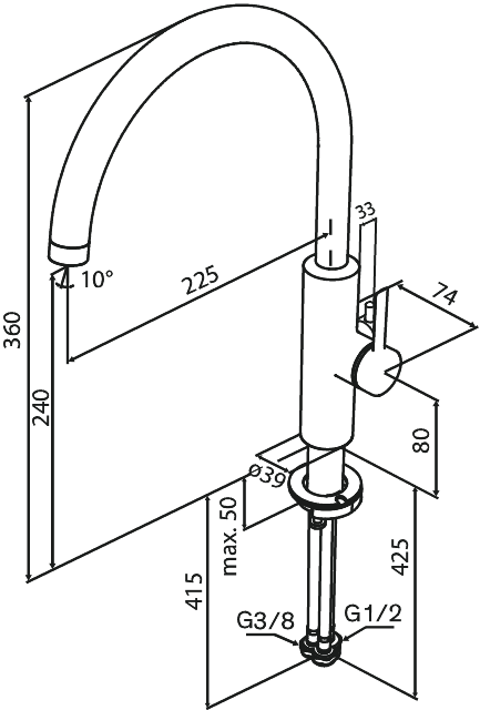Damixa Iris keittiöhana 91071 Pesukoneventtiilillä