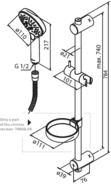 Damixa Silhouet Flex-suihkusetti+suihkutermostaatti, harjattu kupari