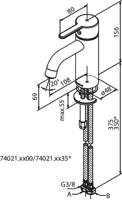 Damixa Silhouet Small 7403079 pesuallashana harjattu messinki bidellä