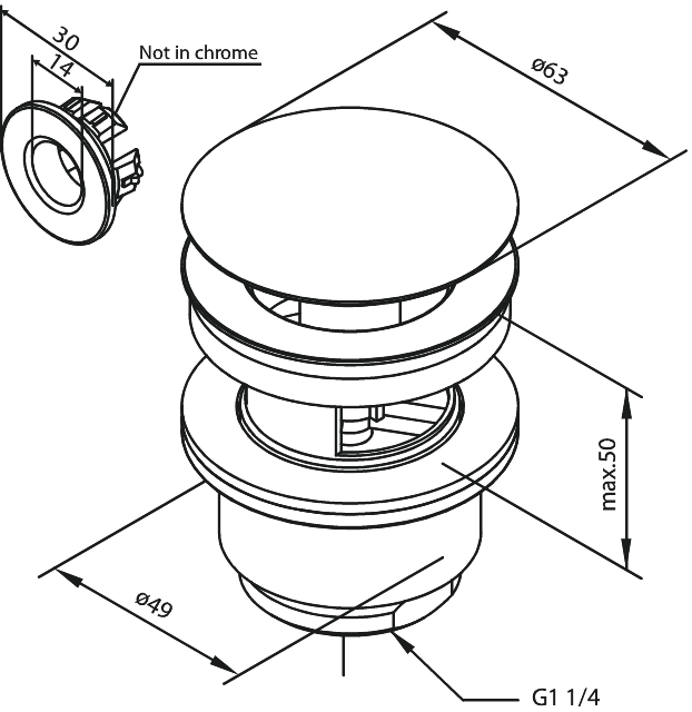 Damixa pohjaventtiili Pop up, Pvd