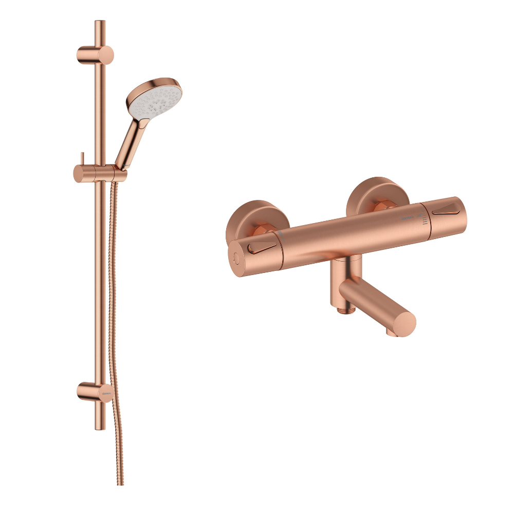 Damixa Silhouet Flex-suihkusetti+suihkutermostaatti, harjattu kupari