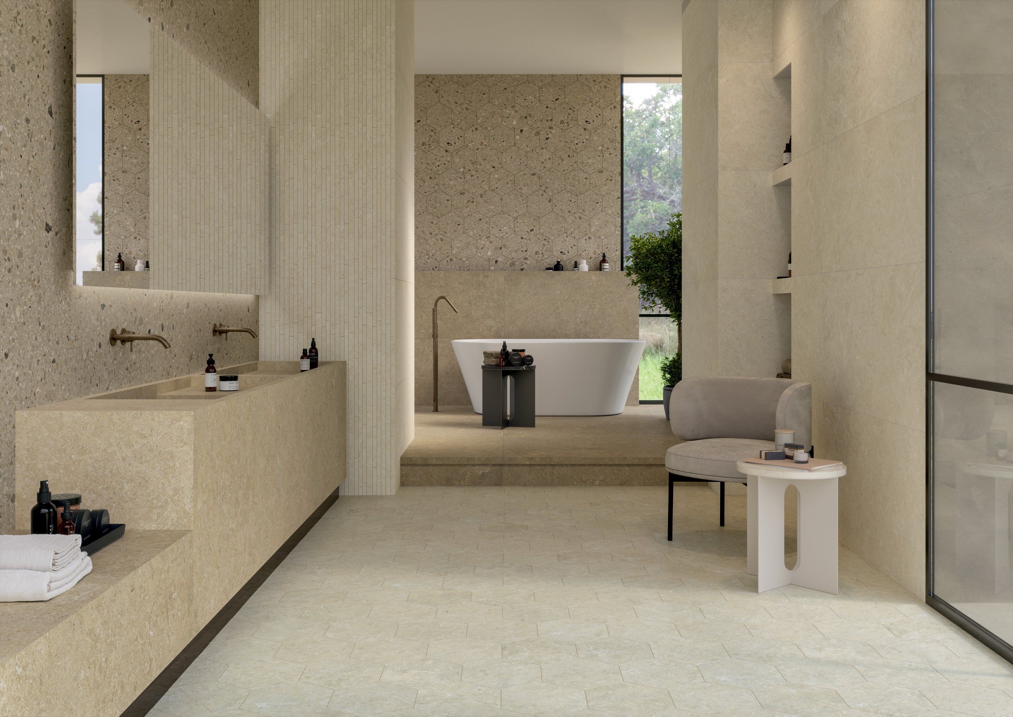 Beige kylpyhuone