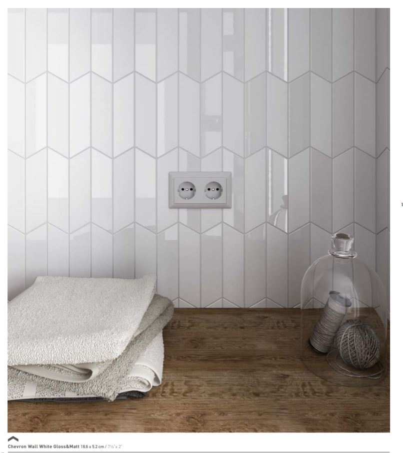Chevron 5,2x18,6 Wall White Glossy vasen laatta